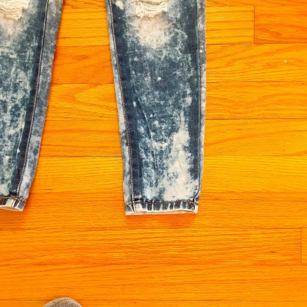 Girl's Acid Washed Denim Overalls Size 7 Distressed Jeans with Pockets